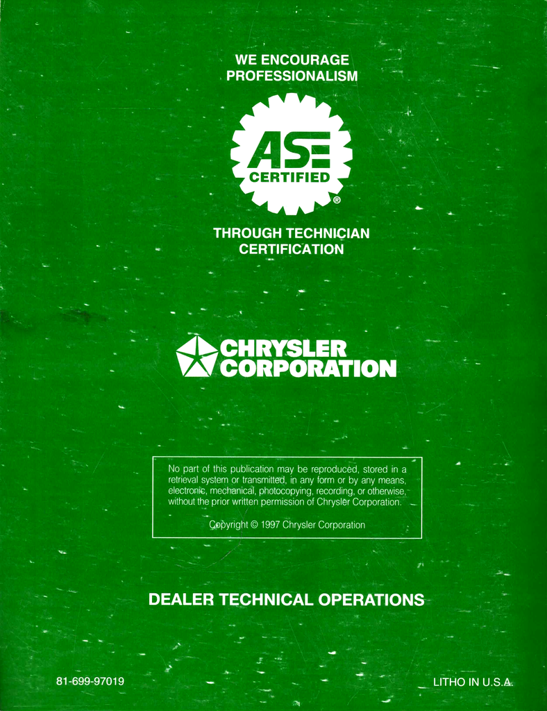 1998 Jeep 2.5L/4.0L/5.2L/5.9L Powertrain Diagnostic Procedures Factory Service Manual 