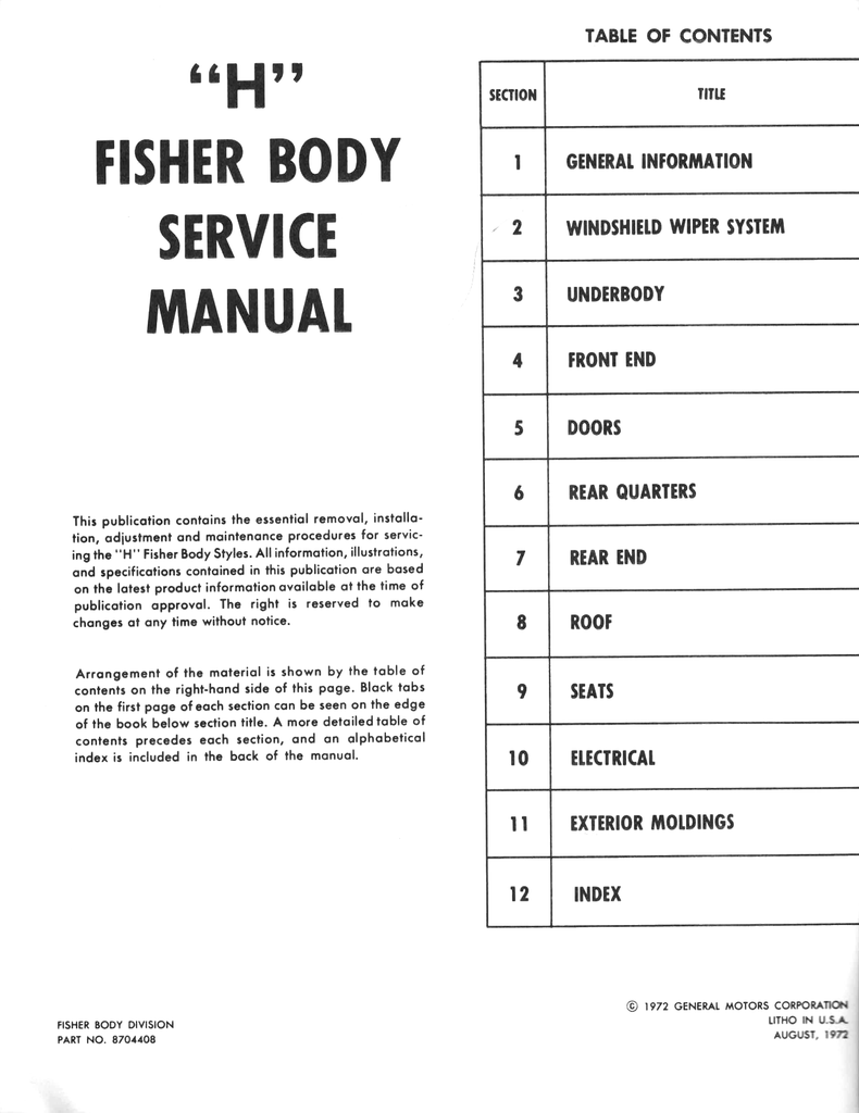1973 Chevrolet Vega Fisher Body Service Manual