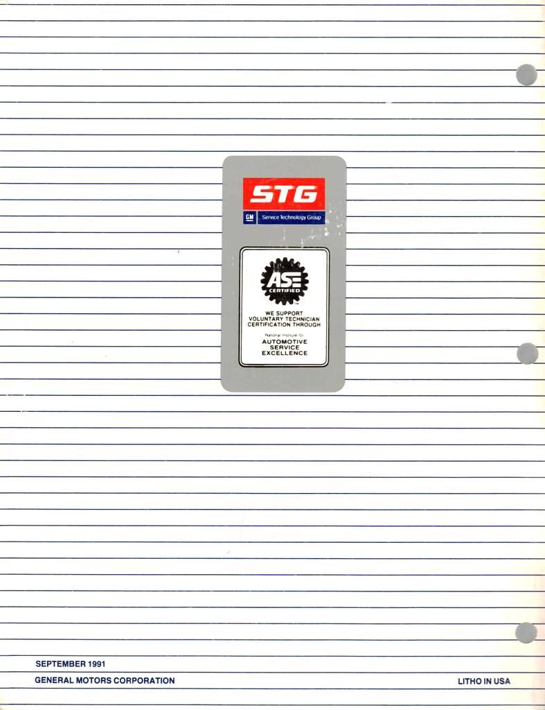 1991 GM STG Fuel Injection Factory Shop Service & Training Manual
