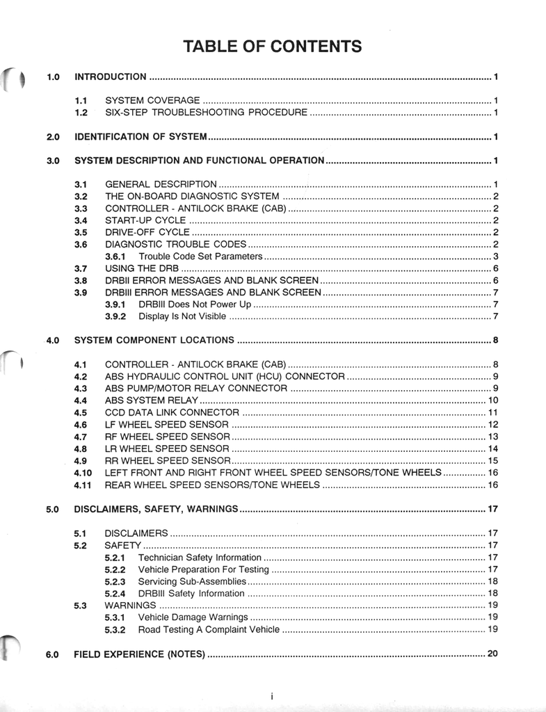 1993.5, 1994, 1995 Chrysler/Dodge/Plymouth Bendix Antilock-4 Brake System Chassis Diagnostic Procedures Factory Service Manual