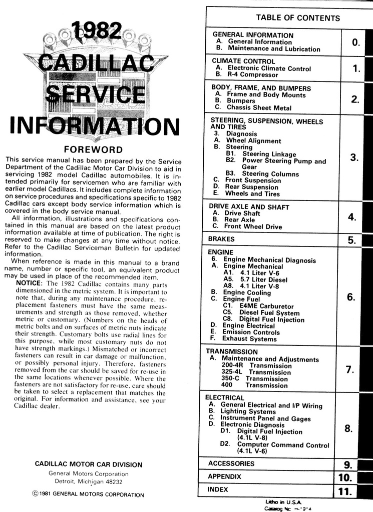 1982 Cadillac Factory Shop Service Repair Manual Final Edition: Eldorado Seville Fleetwood DeVille