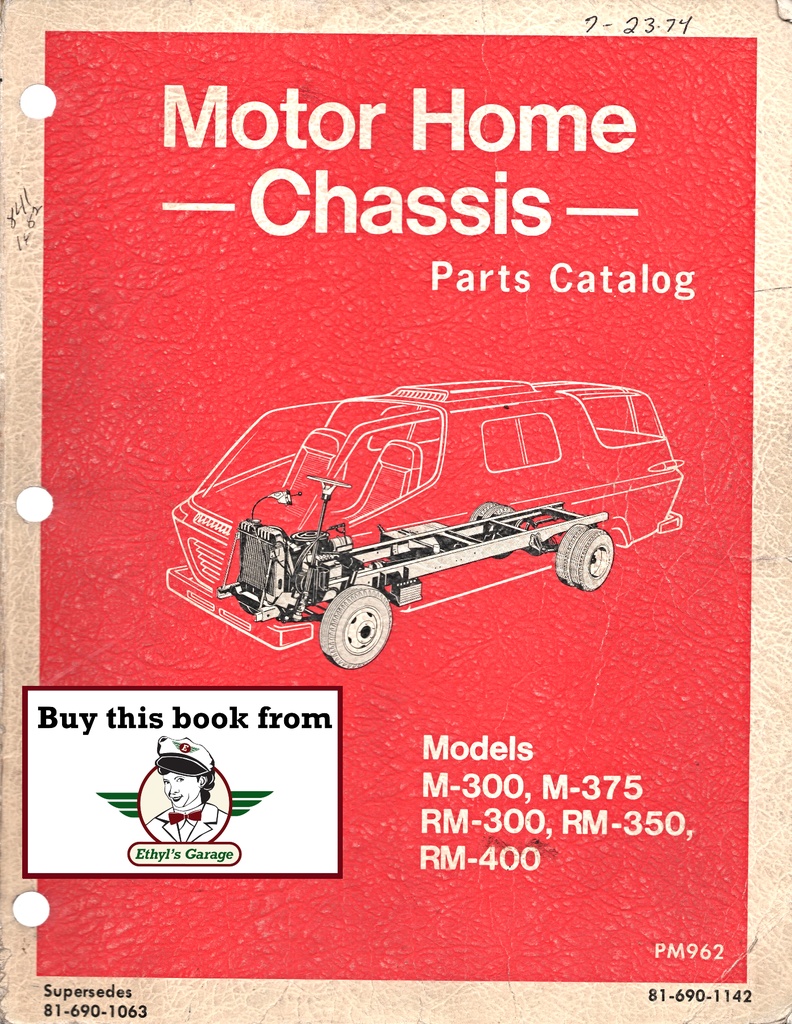 1969-1974 Mopar Dodge Motor Home Chassis M-300 M-375 RM-300 RM-350 RM-400 Parts Catalog