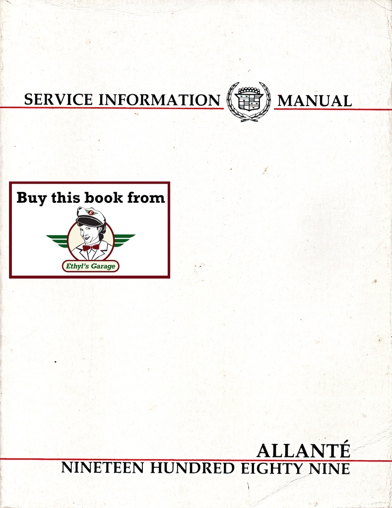 1989 Cadillac Allante Shop Service Repair Manual