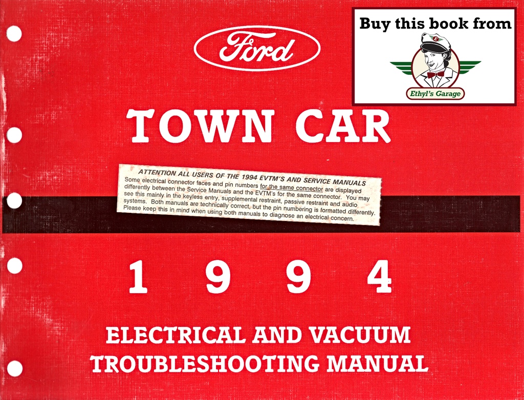 1994 Ford Lincoln Town Car Electrical & Vacuum Troubleshooting Wiring Diagrams Shop Service Repair Manual EVTM