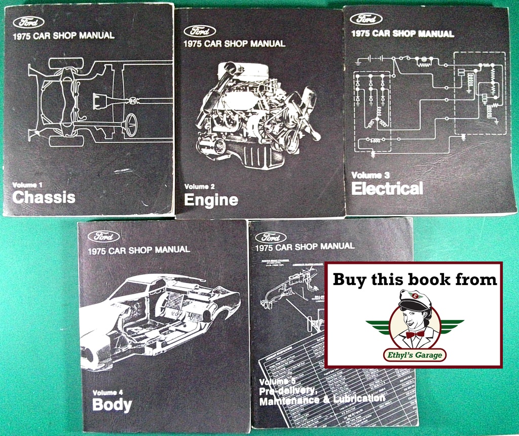 1975 Ford-Lincoln-Mercury Car Factory OEM Shop Repair Maintenance Service Manual 5 Vol. Set Mustang Cougar Continental Thunderbird etc.