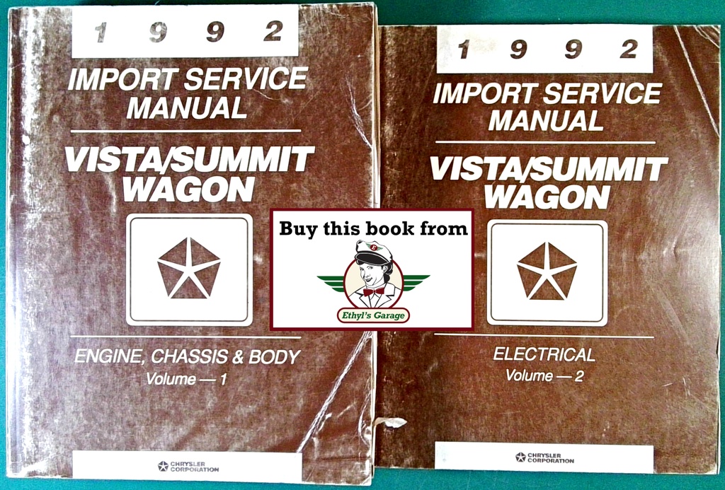 1992 Dodge/Plymouth/Eagle Colt Vista/Summit Wagon Shop Maintenance Repair Service & Electrical Manual 2 Vol. Set