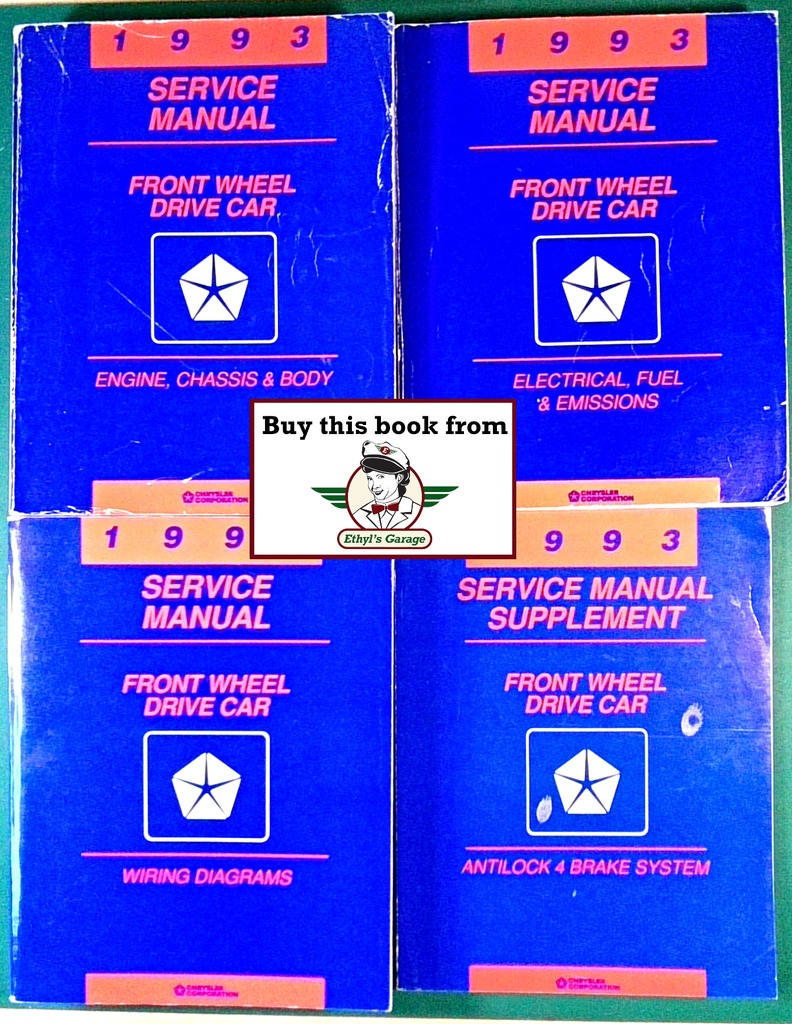 1993 Dodge/Plymouth/Chrysler Front-Wheel-Drive Passenger Car (LeBaron, New Yorker, Fifth Avenue, Imperial, Dynasty, Spirit, Acclaim, Daytona, Shadow, Sundance) Shop Maintenance Repair Service Manual + Wiring Diagrams 4 Vol. Set