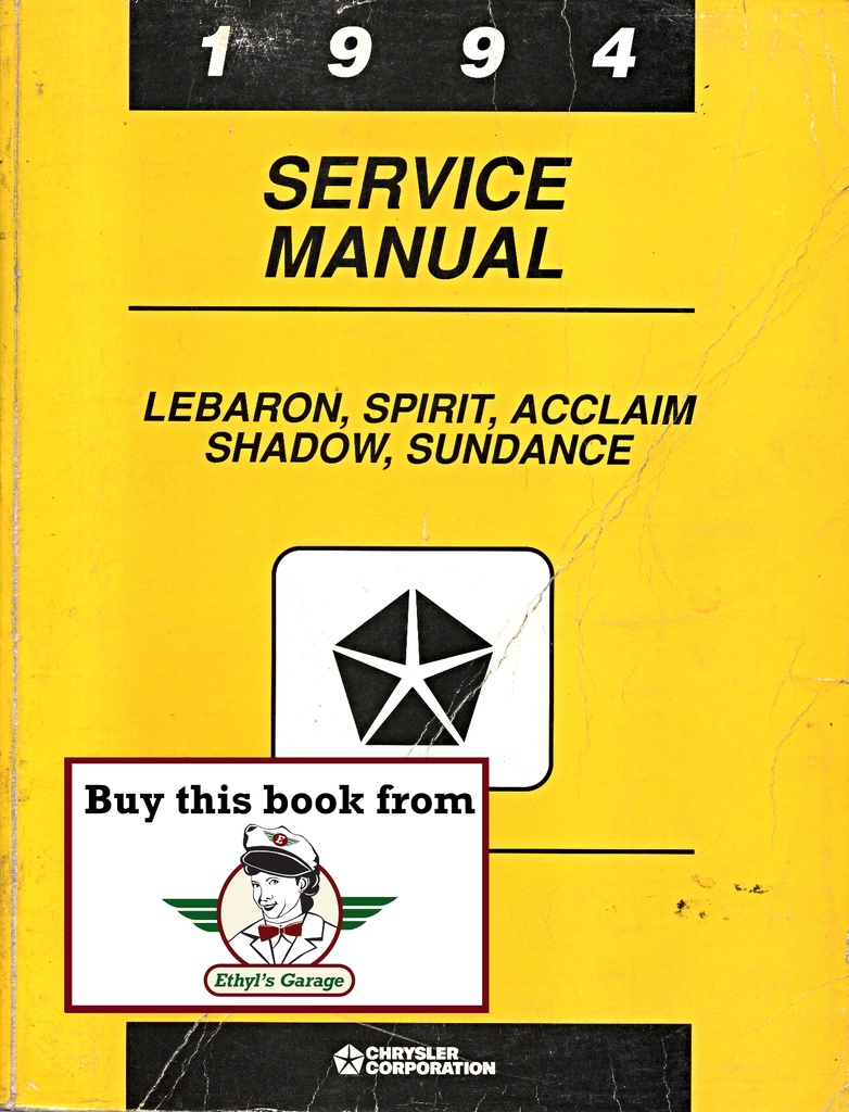 1994 Dodge/Plymouth/Chrysler LeBaron Spirit Acclaim Shadow Sundance Shop Maintenance Repair Service Manual