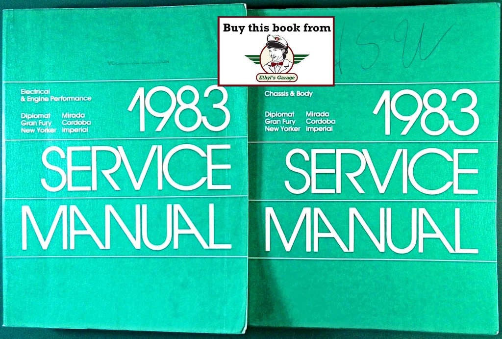 11983 Chrysler/Dodge/Plymouth Rear Wheel Drive Car Shop Service Manual Set Imperia, New Yorker Cordoba Diplomat Mirada, Gran Fury Caravelle Salon