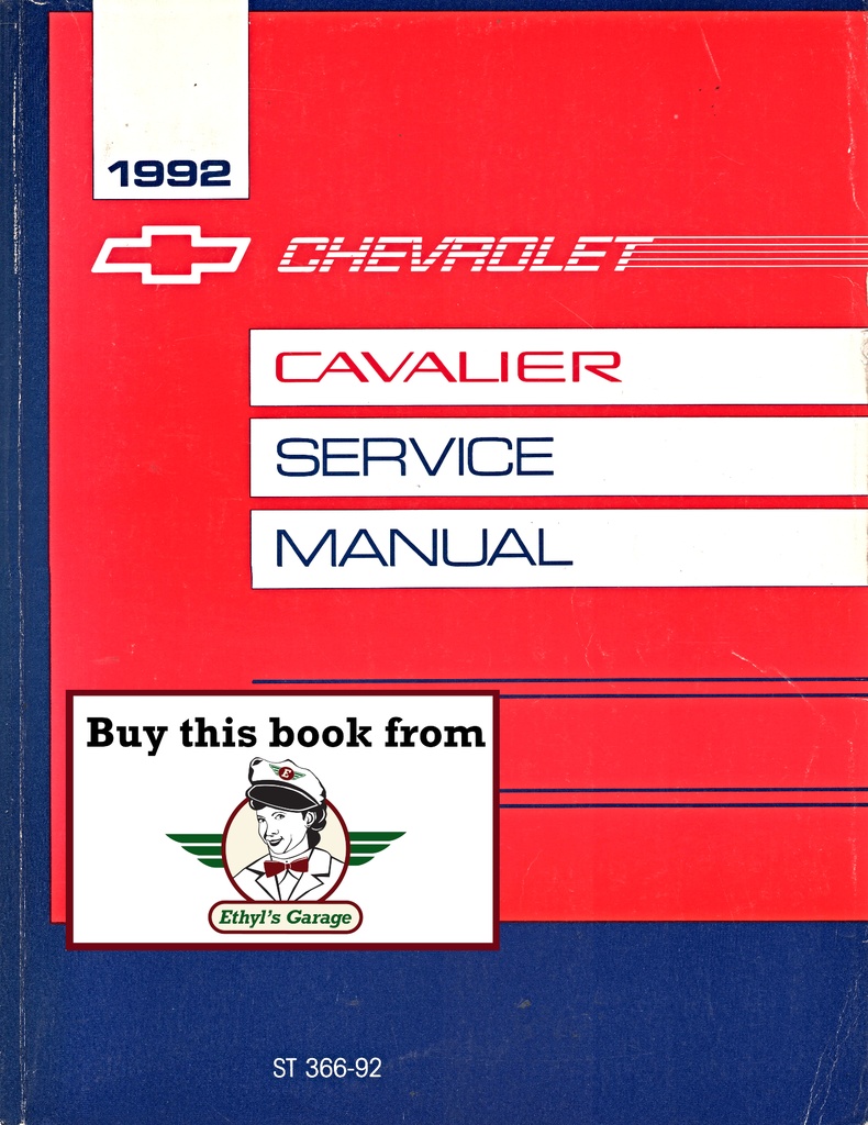 1992 Chevrolet Cavalier J-Platform Factory Shop Repair Service Manual Z24