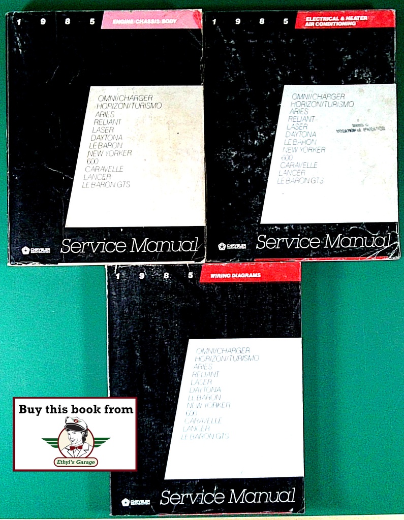 1985 Chrysler, Dodge, Plymouth Front-Wheel-Drive Car Shop Repair Service Manuals and Wiring Diagrams--Omni, Horizon, Charger, Laser, Aries, Reliant, Daytona, LeBaron, Lancer, New Yorker, 600, Lancer, Caravelle