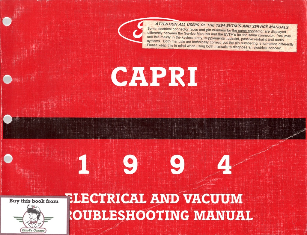 1994 Mercury Capri Electrical & Vacuum Troubleshooting Manual & Wiring Diagrams (EVTM)