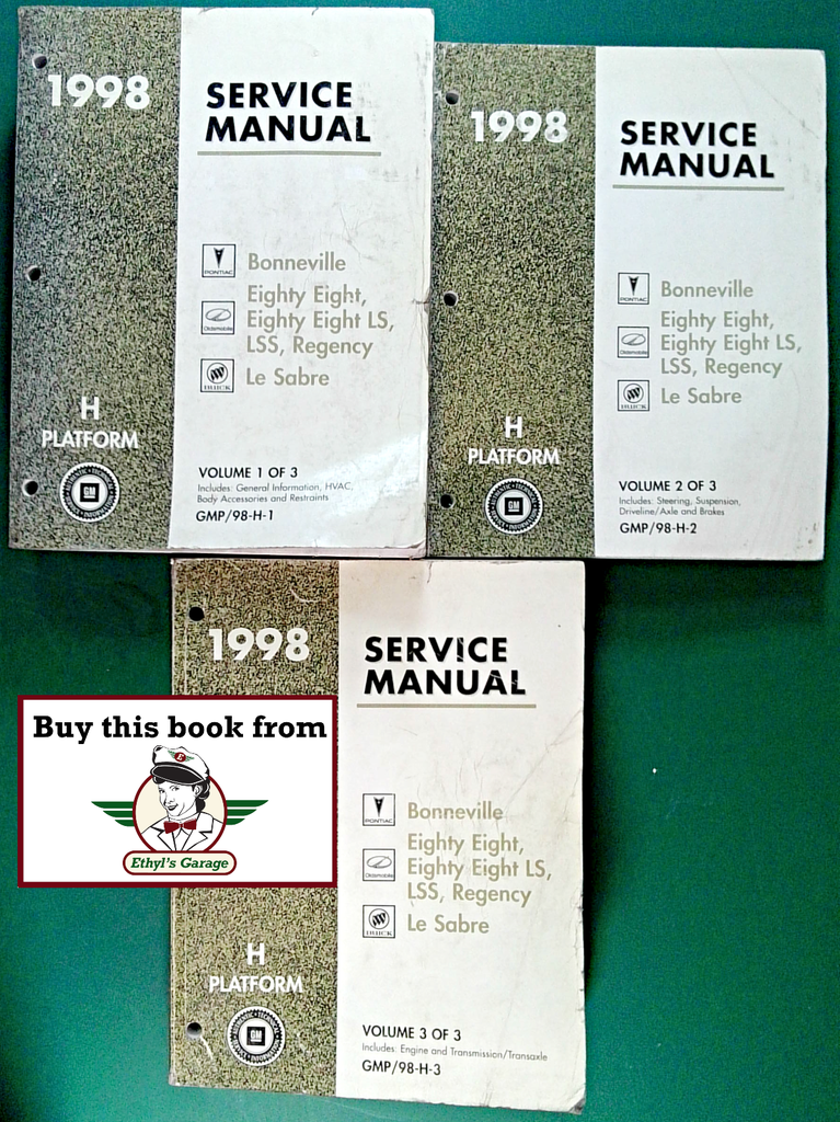 1998 Pontiac Bonneville, Oldsmobile Eighty-Eight LS/LSS/Regency, Buick Le Sabre H Platform Factory Shop Service Repair Manual 3 Vol Set