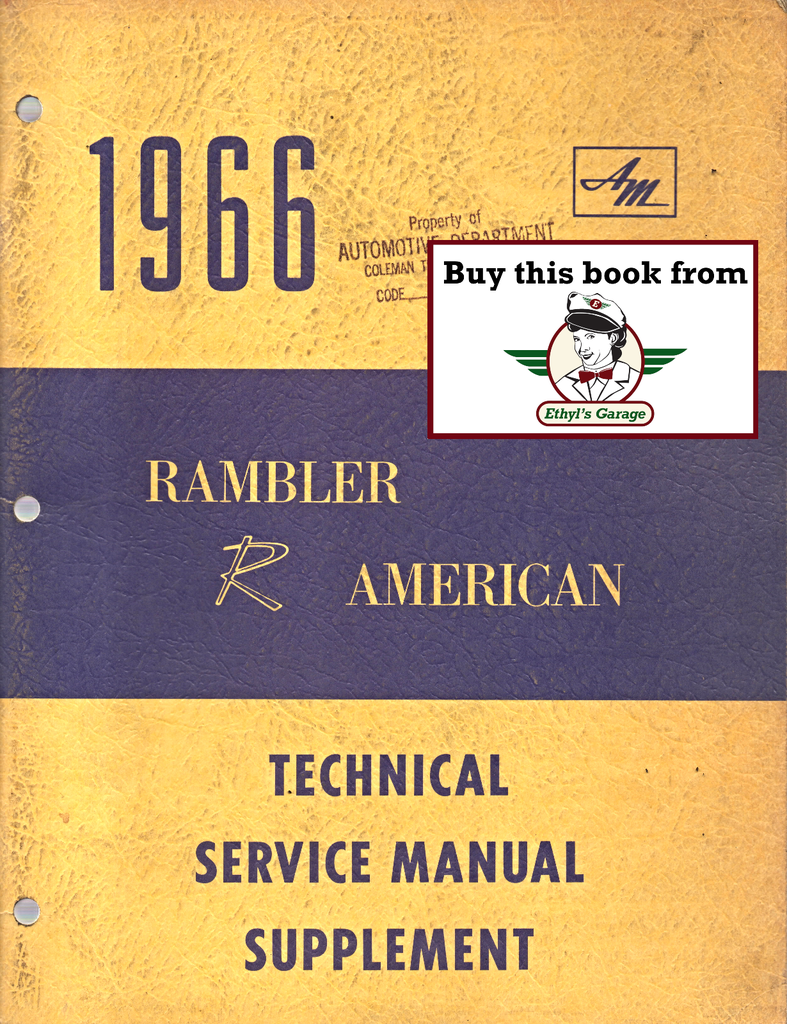 1966 AMC Rambler American Factory Shop Technical Service Manual Supplement 290 CID V-8