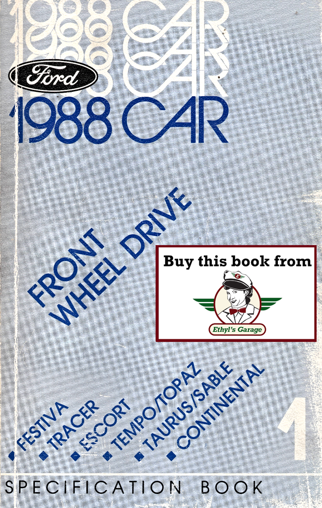 1988 Ford/Lincoln/Mercury Front Wheel Drive Car Specification Book 1
