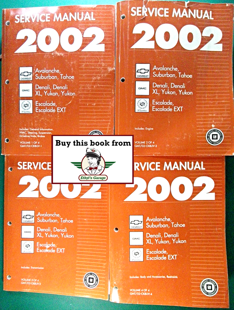 2002 GM Chevrolet Tahoe, Suburban & Avalanche; GMC Yukon & Denali; Cadillac Escalade & EXT Factory Shop Repair Service Manual Set