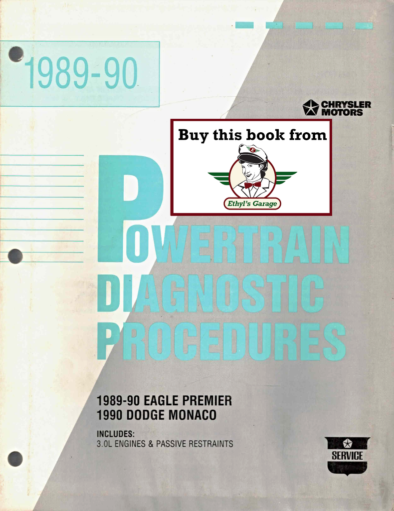 1989 1990 Dodge Monaco, Eagle Premier 3.0L Powertrain Diagnostic Procedures Factory Service Manual