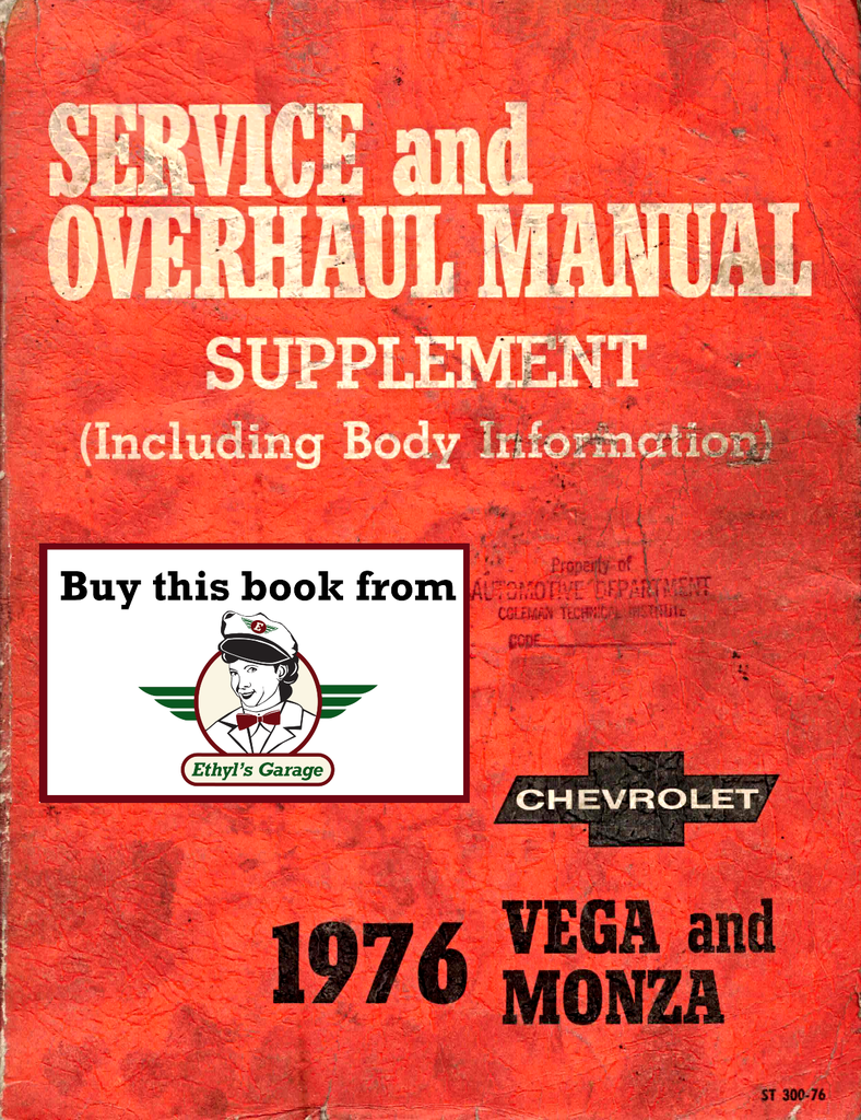 1976 Chevrolet Vega & Monza Factory Shop Service & Overhaul Manual Supplement