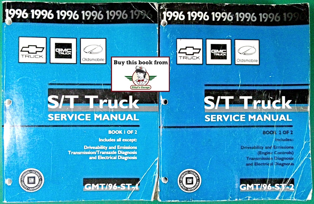 1996 Chevrolet/GMC/Oldsmobile S-10, S-15,  Sonoma, Blazer, Jimmy, Bravada S/T Models Factory Shop Repair Service Manual 2 Vol Set