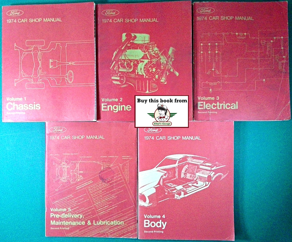 1974 Ford-Lincoln-Mercury Car Factory OEM Shop Repair Maintenance Service Manual 5 Vol. Set Mustang Cougar Continental Thunderbird etc.