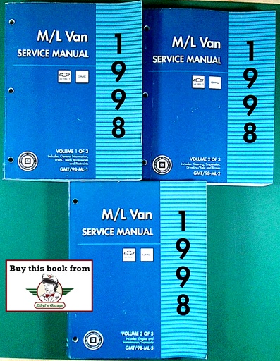 [GMT98ML1A/3] 1998 Chevrolet Astro, GMC Safari M/L Van OEM Factory Shop Service Manual 3 Vol Set