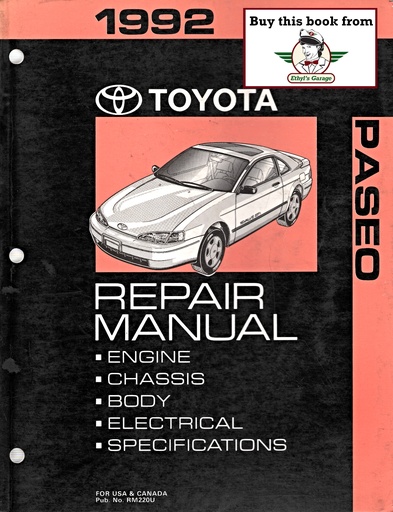 [TOY1992RM220UA] 1992 Toyota Paseo OEM Shop Service Repair Manual