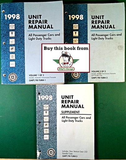 [GM1998GMPT/98TURMA/3] 1998 GM Chevrolet/Pontiac/Buick/Cadillac/Oldsmobile/GMC Light Duty Truck+Car Transmission Transaxle Transfer Case Unit Repair Manual Set+Supplement