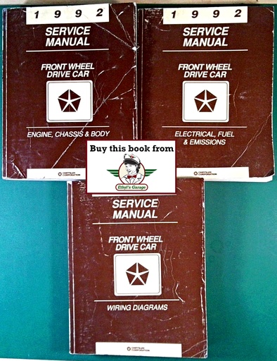 [MOP1992812702101A/3] 1992 Dodge/Plymouth/Chrysler Car Shop Service Manual+Wiring Diag LeBaron New Yorker 5th Ave Imperial Dynasty Spirit Acclaim Daytona Shadow Sundance