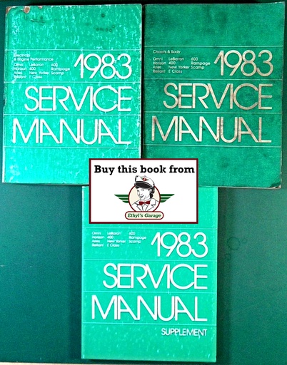 [MOP1983812703003A/3] 1983 Chrysler/Dodge/Plymouth Front-Wheel-Drive Car Shop Service Manual+Supplement New Yorker 600 Aries Reliant Rampage Scamp Omni Horizon LeBaron 400