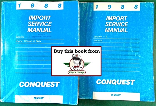[MOP1988812708015A/2] 1988 Chrysler Conquest Shop Maintenance Repair Service & Electrical Manual 2 Vol. Set