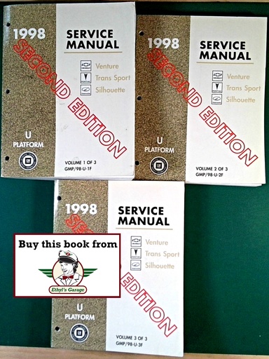 [GM1998GMP/98UFA/3] 1998 Chevrolet Venture Pontiac Trans Sport Oldsmobile Silhouette Shop Repair Maintenance Service Manual Complete 3 Vol. Set 2nd Edition