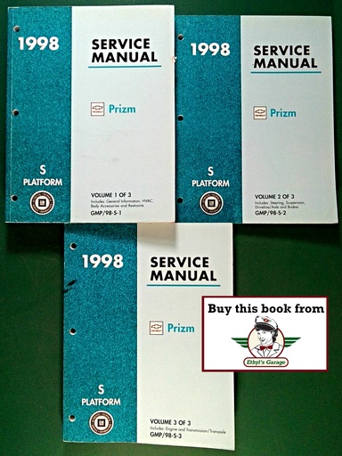 [CH1998GMP/98SA/3] 1998 Chevrolet Geo Prizm Shop Maintenance Repair Service Manual 3 Vol Set