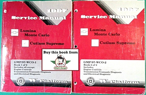 [GM1997GMP/97WCOA/2] 1997 Chevrolet Lumina, Monte Carlo & Oldsmobile Cutlass Supreme W-Platform Factory Shop Repair Service Manual 2 Vol. Set
