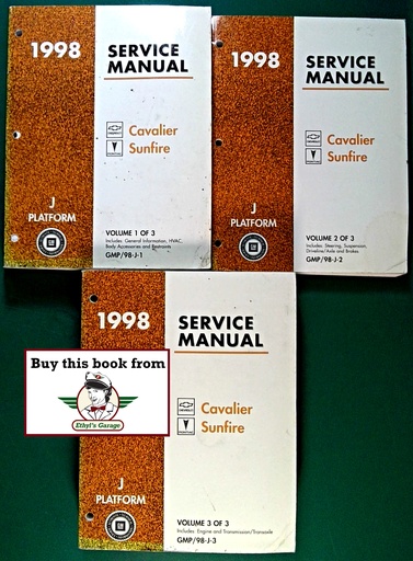 [GM-1998-GMP/98-JA/3] 1998 Chevrolet Cavalier Pontiac Sunfire Shop Repair Maintenance Service Manual 3 Vol. Set