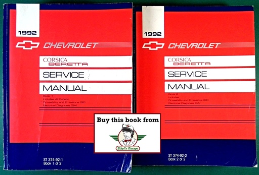 [CH1992ST37492A/2] 1992 Chevrolet Corsica/Beretta L-Platform Shop Repair Maintenance Service Manual 2 Vol Set GTZ 