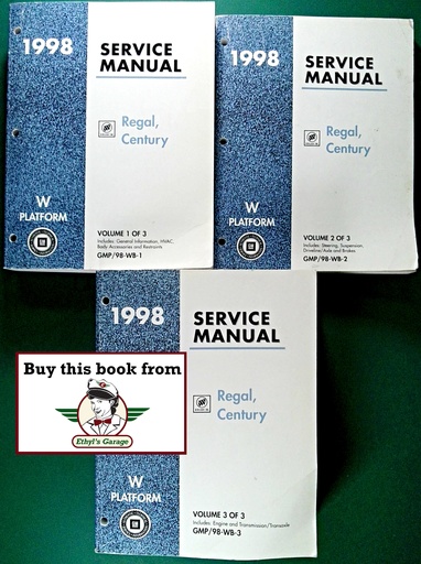 [BU1998GMP/98WBA/3] 1998 Buick Regal & Century Factory Shop Service Repair Manual 3 Vol Set