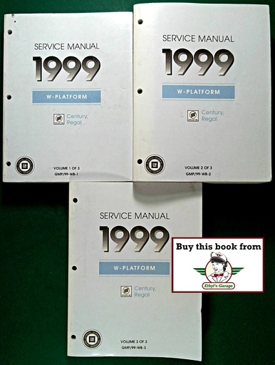 [BU1999GMP/99WBA/3] 1999 Buick Regal, Century OEM Factory Shop Service Repair Manual 3 Vol Set