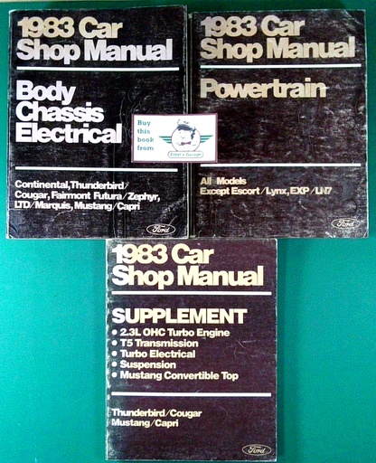 [FO1983FPS36512683B/D/D1/3A] 1983 Ford Mustang Mercury Capri Thunderbird Turbo Coupe Factory OEM Shop Repair Maintenance Service Manual 3 Vol. Set