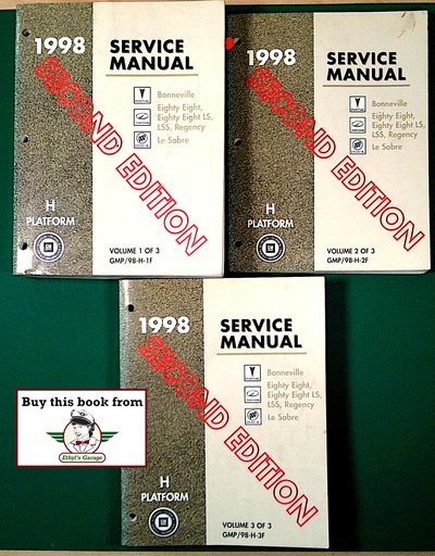 [GMP/98H1FA/3] 1998 Pontiac/Oldsmobile/Buick Bonneville/Eighty-Eight/LSS/Regency/Le Sabre GM H Platform Factory Shop Service Repair Manual 3 Vol Set 2nd ed.