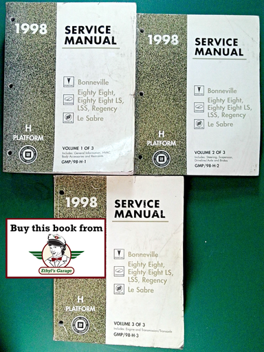 [GM1998GMP/98HA/3] 1998 Pontiac Bonneville, Oldsmobile Eighty-Eight LS/LSS/Regency, Buick Le Sabre H Platform Factory Shop Service Repair Manual 3 Vol Set