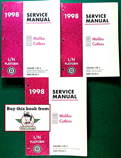 [GM1998GMP/98LNA/3] 1998 Chevrolet Malibu, Oldsmobile Cutlass L/N Factory Shop Repair Service Manual 3 Vol. Set