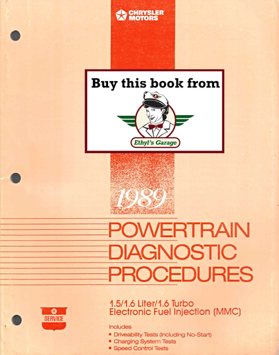 [MOP1989816999018A] 1989 Dodge/Plymouth/Eagle Colt/Summit 1.5L/1.6L/1.6L Turbo MMC Powertrain Diagnostic Procedures Factory Service Manual