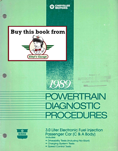 [MOP1989816999016A] 1989 Chrysler/Dodge/Plymouth 3.0L E.F.I. C & A Body Powertrain Diagnostic Procedures Factory Service Manual