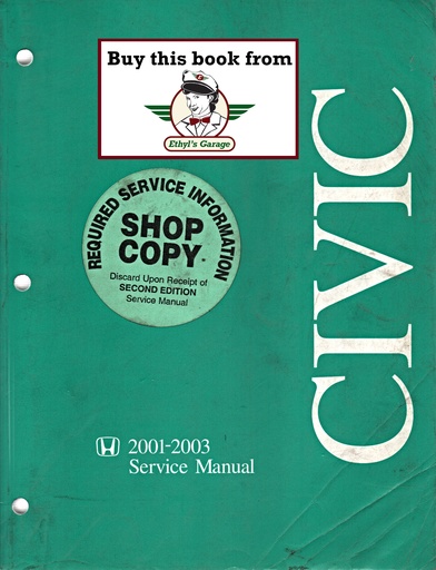 [HO2001200361S5A06A] 2001-2003 Honda Civic Shop Service Repair Maintenance Manual